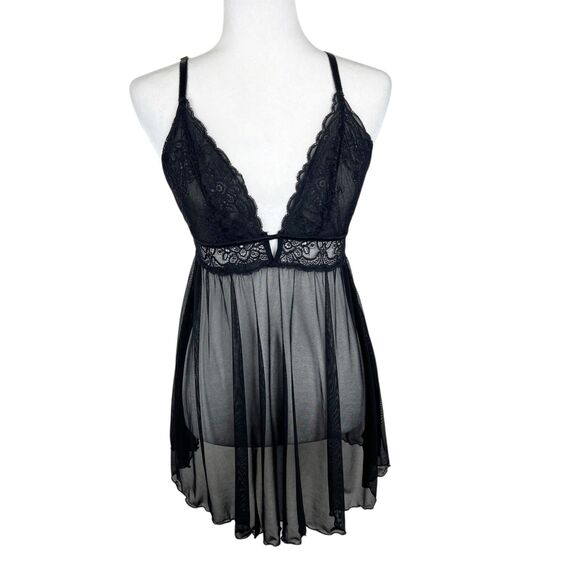 RACHEL Rachel Roy Night Gown Women Large Black Floral Lace Slip Mini Bedroom - Picture 1 of 12